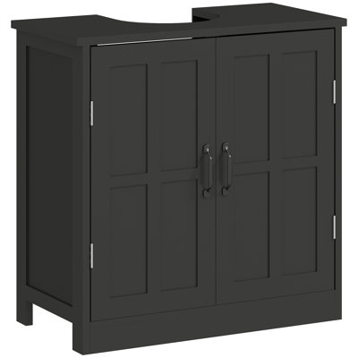 Pedestal Sink Storage Cabinet, Under Sink Cabinet with 2 Doors and Adjustable Shelf, Bathroom Vanity with U-Shape Cut-out, Black