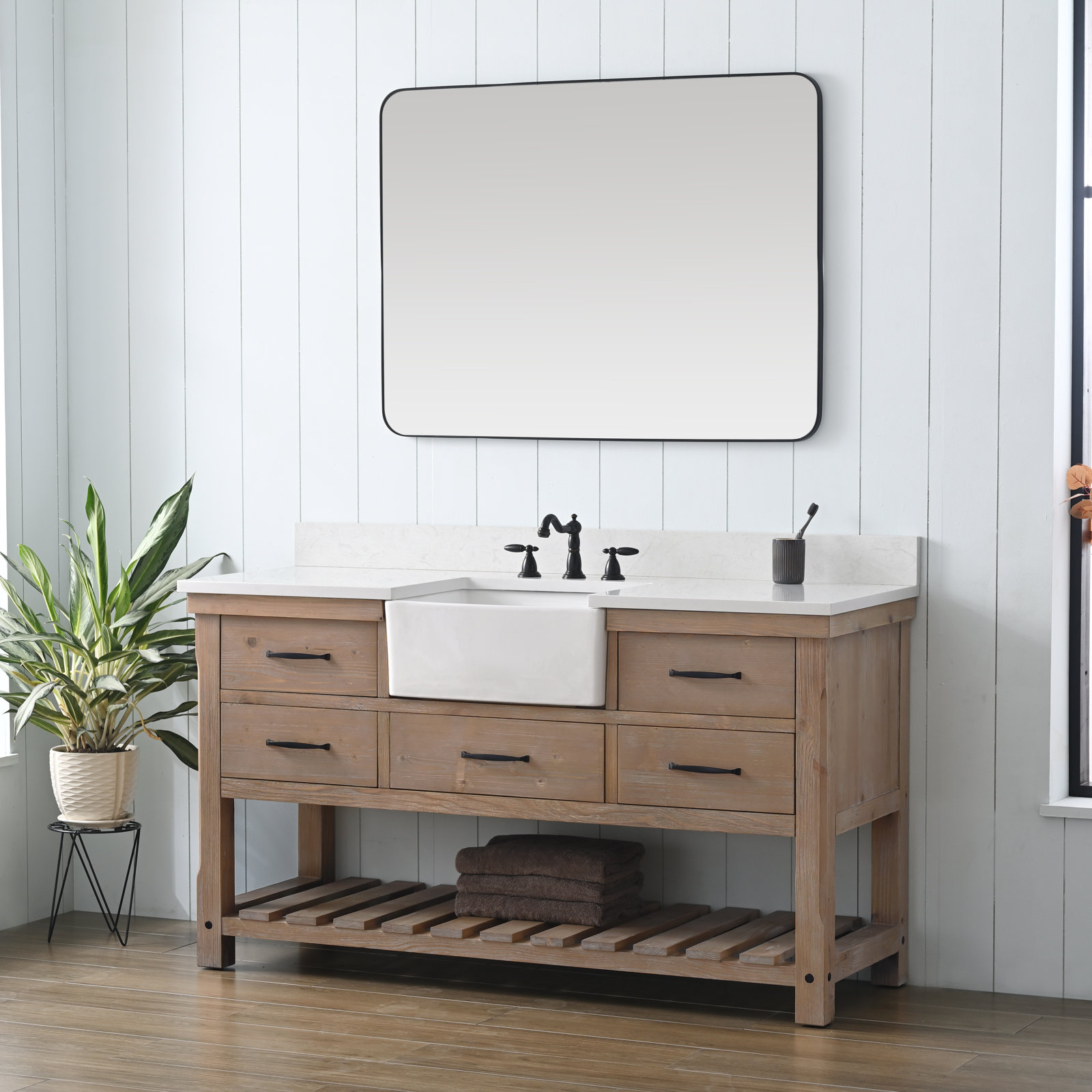Curiel 60 " Pine Single Bathroom Vanity, Weathered Natural/Matte Black