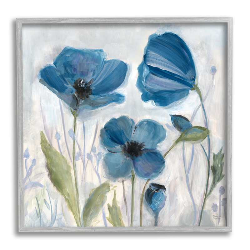 «Blue Garden Poppies», art de la giclée encadrée par Marilyn Dunlap, Estampe numérique Farmhouse