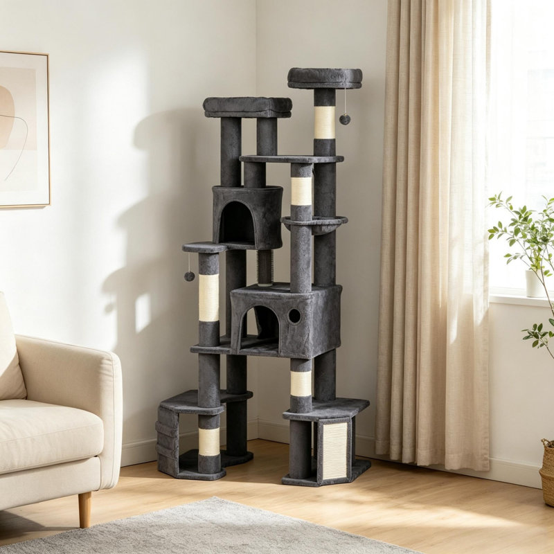 Pouces pour chat et arbres à chat, tour moderne en peluche pour 1 à 3 chats