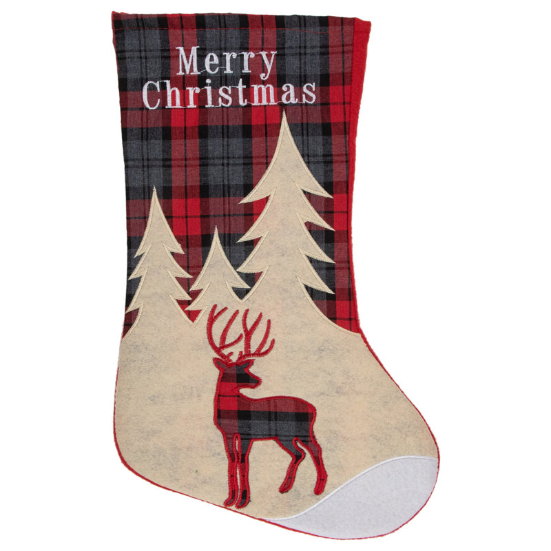 Chaussette de Noël 19 po avec rennes écossais verts et rouges 19 po