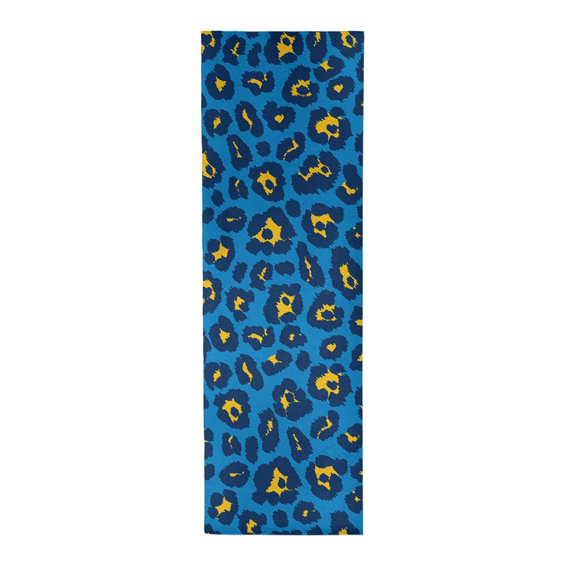 Tapis bleu / jaune à imprimé animal, Tapis de couloir 2 pi 6 po x 8 pi