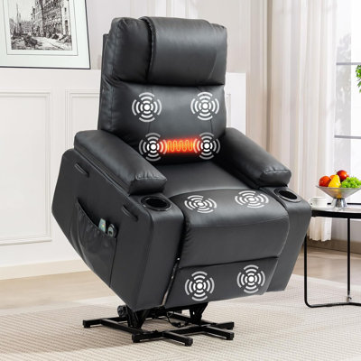 Power Lift Recliner Chair For Elderly With Massage & Heat, 160° Adjustable Pu Leather Electric Recliner With Remote,  For Living Room, Bedroom