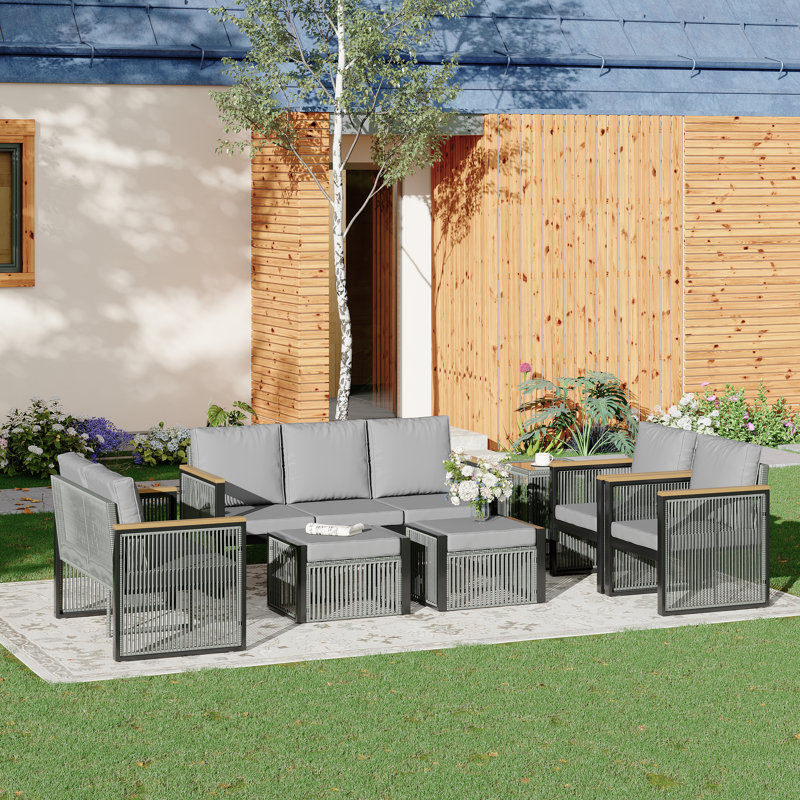 7 Pieces Outdoor Sectional Patio Conversation Set, Gray