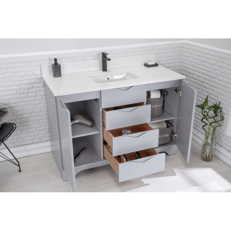 Ensemble de meuble-lavabo simple 47,2 po avec miroir Lastarza, gris