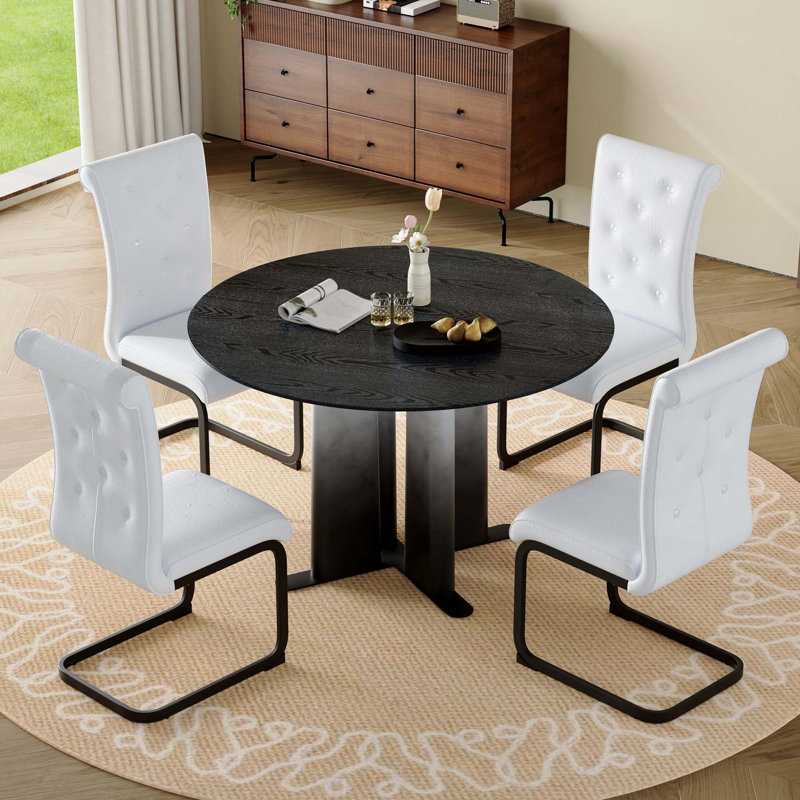 Ensemble de salle à manger 5PCS, Black, 5 Pieces: Table, 4 Chairs, Blanc