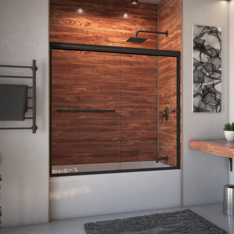 Ete 62" W x 57.38" H Bypass Frameless Tub Door, Anodized Oil Rubbed Bronze, Right Opening