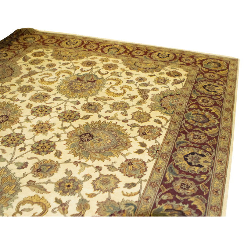 Hand Knotted Wool Oriental Area Rug in Ivory And Red