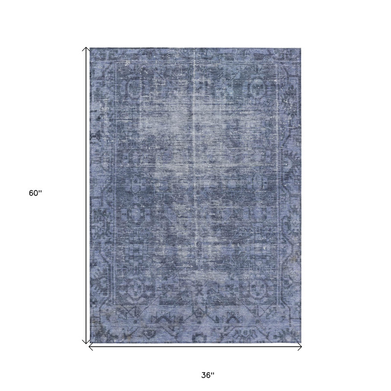 Tapis oriental lavable intérieur bleu marine 3 pi x 5 pi