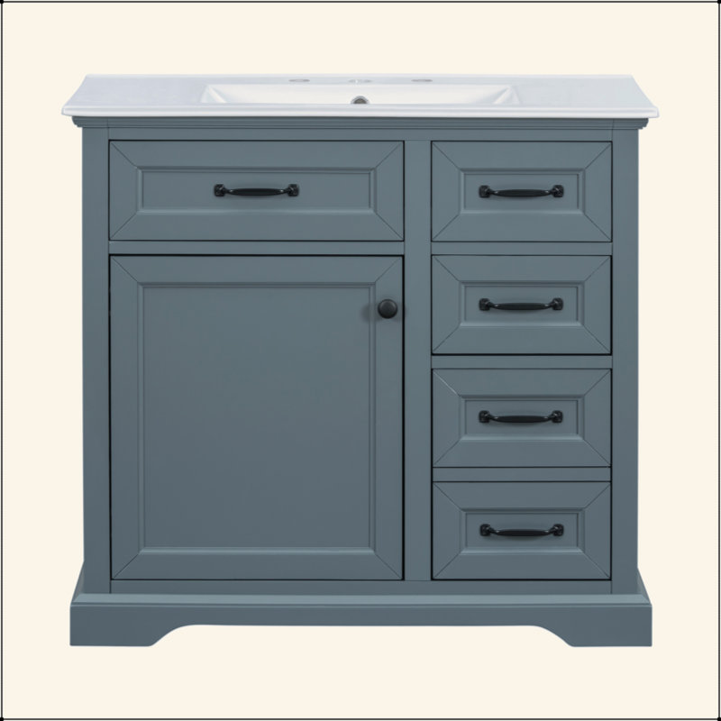 36-Inch Bathroom Vanity with Ceramic Sink, 2 Tip-Out Drawers & Soft-Close Door Hinges, Durable Freestanding Vanity for Bathroom Decoration
