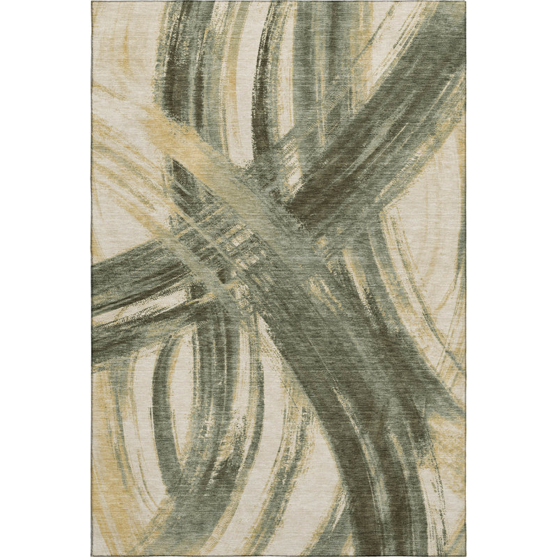 Premium Machine Washable Mayfield AMF2421 Abstract Rug, 10' x 14', Olive