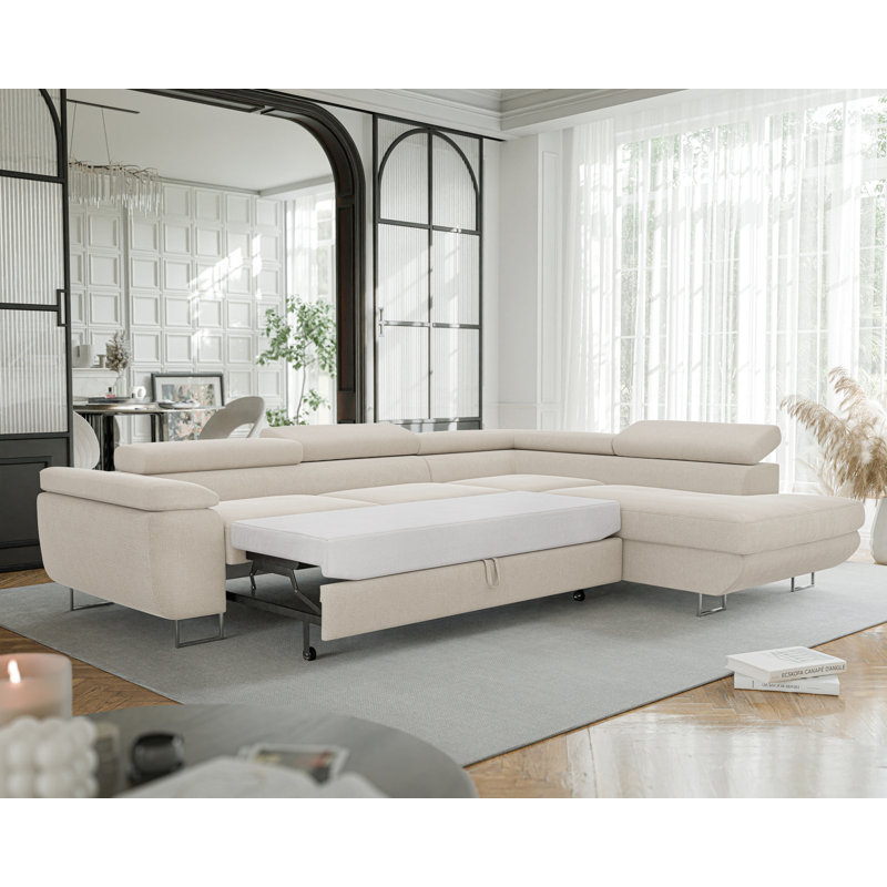 4 Seater Sofa Bed, Cream, Right Hand Facing
