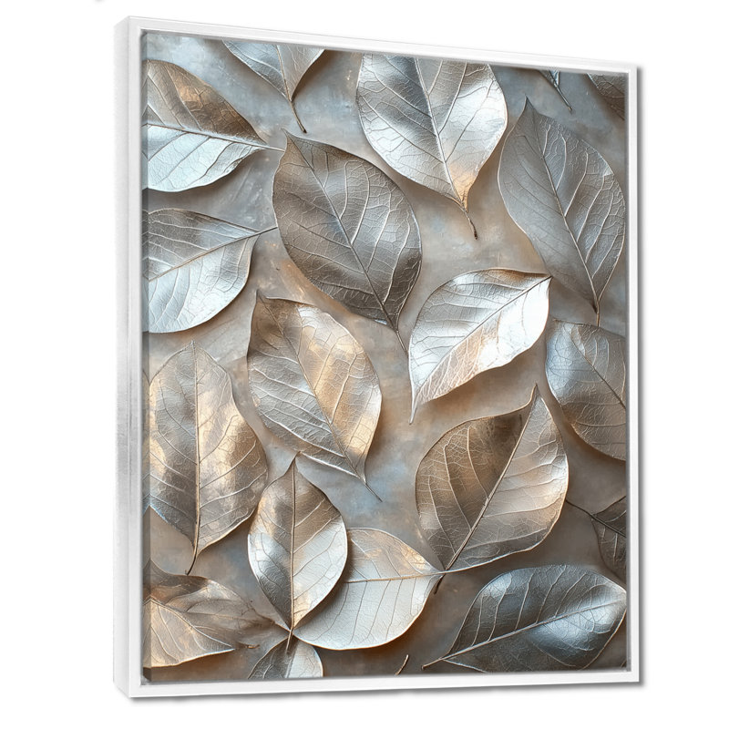 «Copper Copper Pewter Leaves II - Leaves», reproduction sur toile encadrée, H 20 po x l 12 po, Blanc