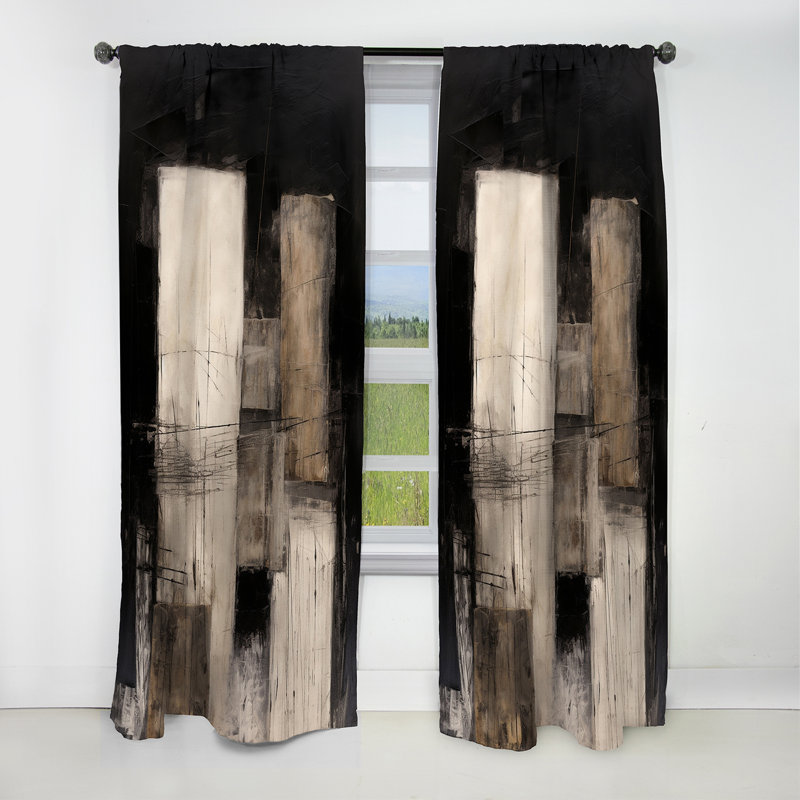 Black Mid Century Fusion IV - Midcentury Curtain - Blackout Abstract Curtain - 1 Panels, 52" W x 84" L