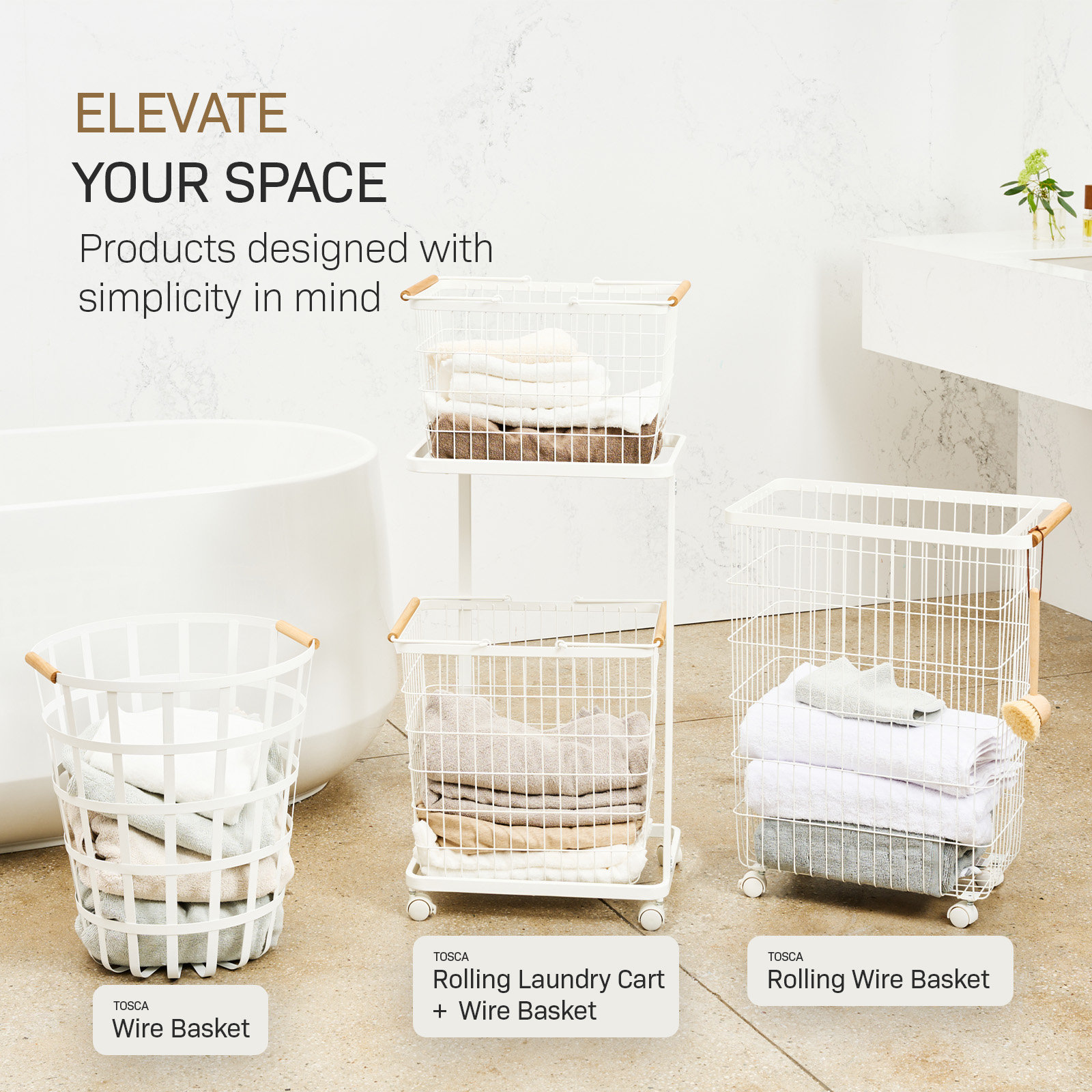 Yamazaki Home 55L Rolling Wire Laundry Basket