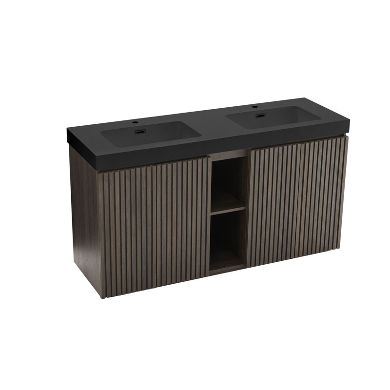 Fonctionnalité de lavabo double, style noyer et noir, oasis de salle de bain moderne