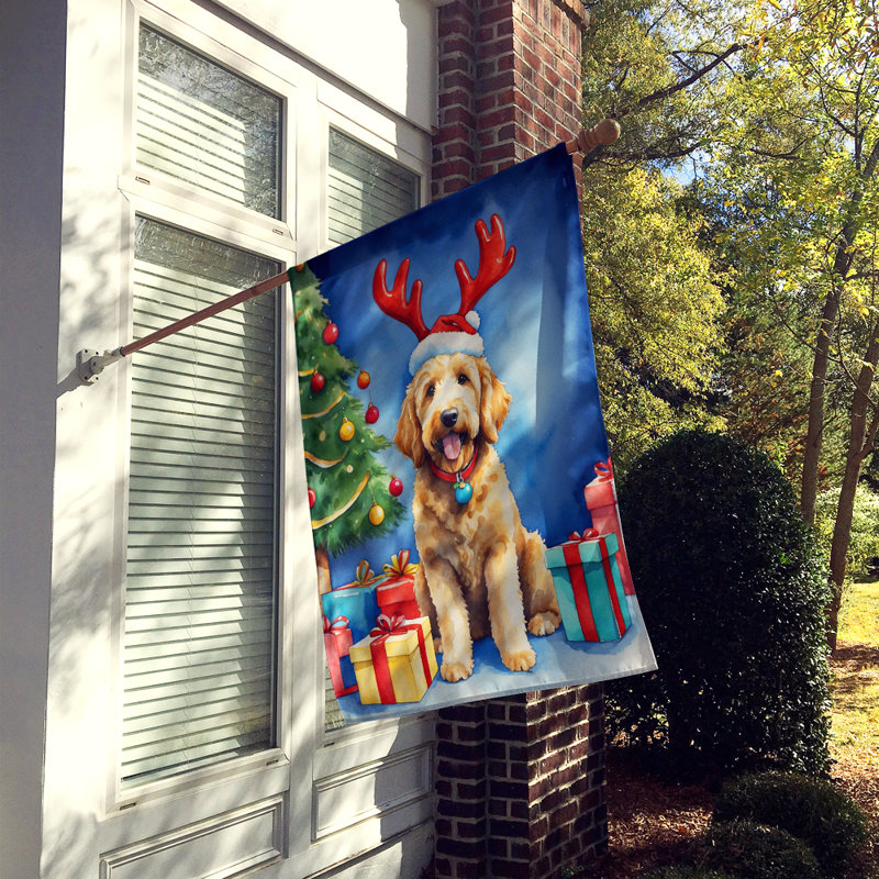 Drapeau de Noël maison de renne, Goldendoodle