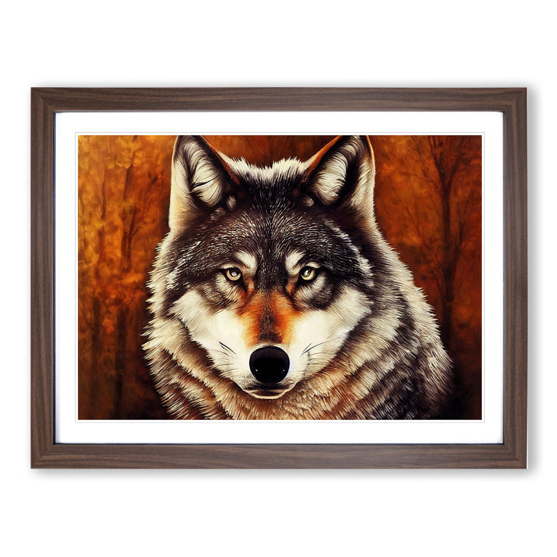 Classic Wolf - Framed Print, 46cm H x 64cm W x 2cm D, Walnut
