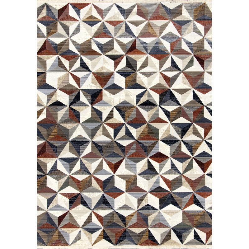 Tapis géométrique crème / gris Kupfer, Rectangle 5 pi 3 po x 7 pi 10 po