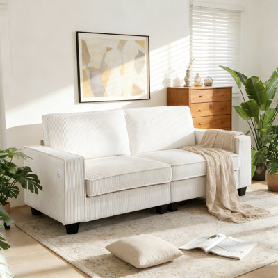  81'' Wide Modern Corduroy 2-Seater Sofa with USB & Type-C Ports, Ideal for Contemporary Living Spaces