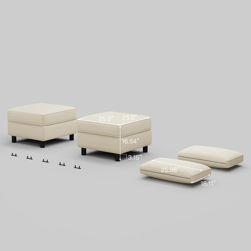 Two Modular Sofa Ottomans With Storage, Beige