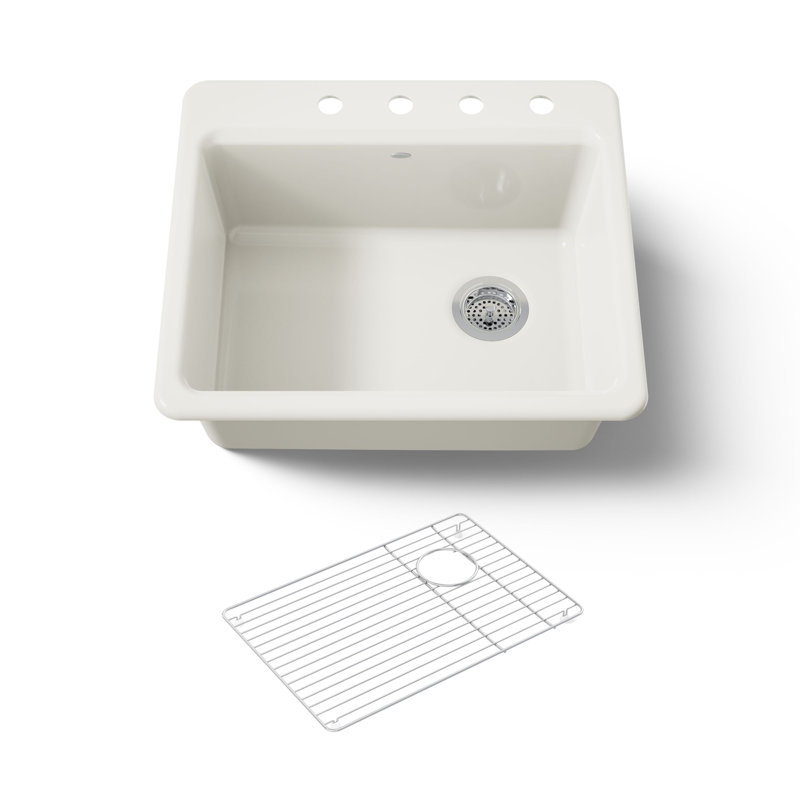 Riverby 25" L x 22" W x 9-5 8" Bar Kitchen Sink with Basin Rack, Cane Sugar, 3 holes