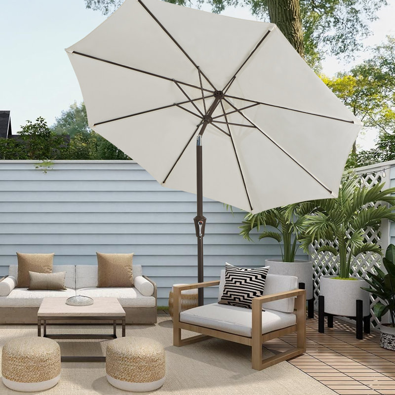 Parasol de marché inclinable Germar, Blanc cassé / blanc, H 95,7 po x l 120 po x P 120 po