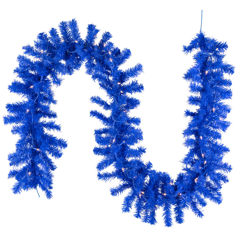 Pre-Lit Artificial Pine Christmas Garland - 9' - Clear Lights, Royal Blue