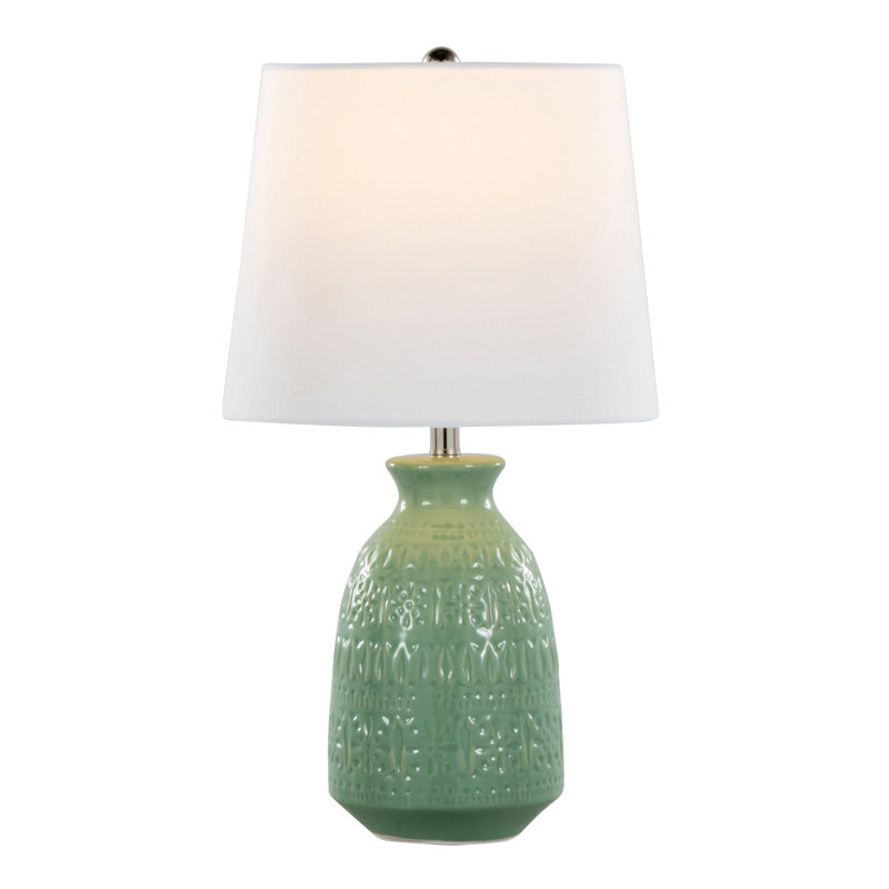Ensemble de 2 lampes décoratives 20 po en céramique vert sauge avec nickel poli et abat-jour en lin blanc, 20 po
