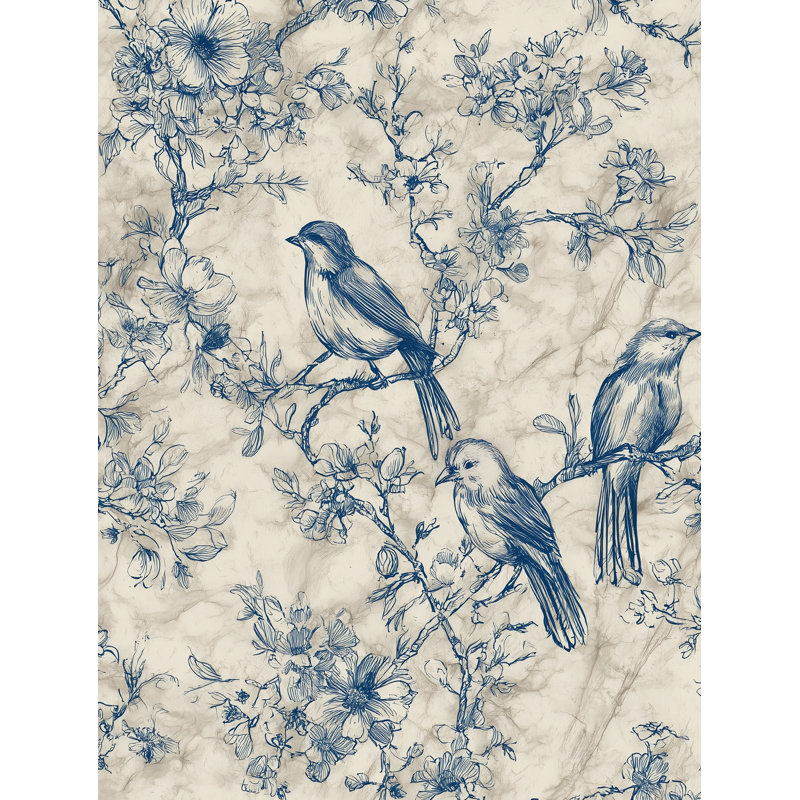 Papier peint floral avec oiseaux