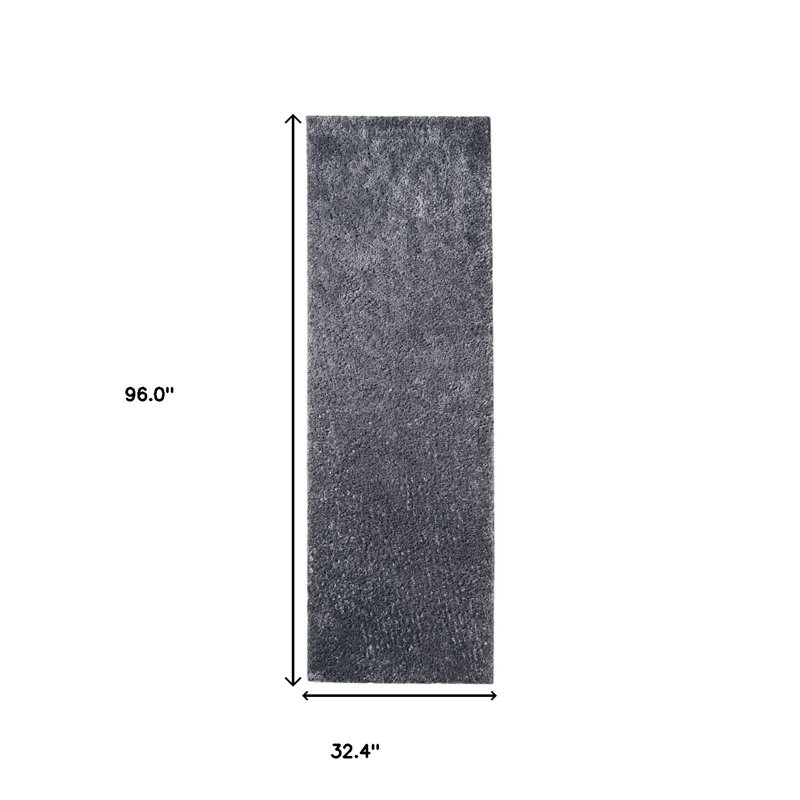 Tapis gris à poils longs patiné, Tapis de couloir 2 pi 8 po x 8 pi