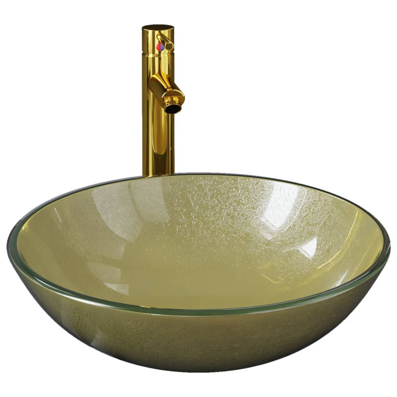 Canora Grey Aayushi 420mm L x 420mm W Circular Sink, Green/Gold