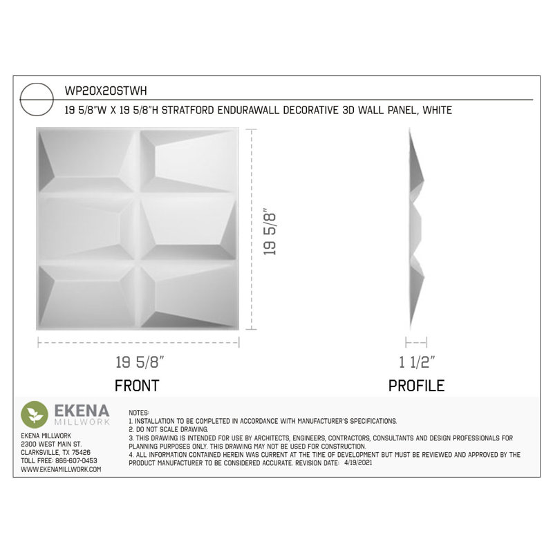 Panneau mural 3D 19,625 "x 19,625" en blanc (paquet de 12)