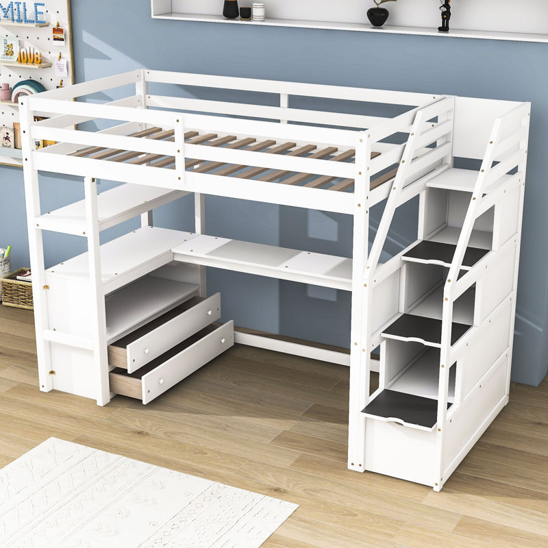 Helmuts Kids Loft Bed with Drawers, Twin, White
