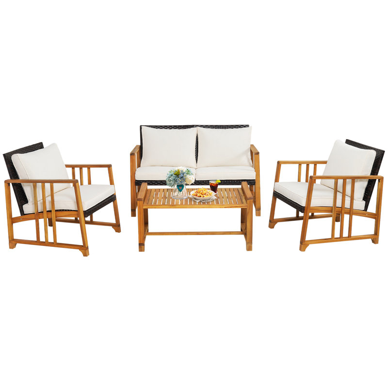 Colean 4 - Person Acacia Wood Patio Conversation Set with Cushions