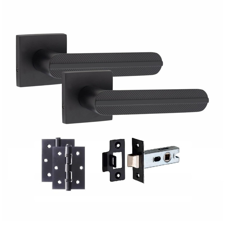 1 Pair Modern Lima Design Premium Door Handles on Square Rose, Does Not Apply, Matte Black