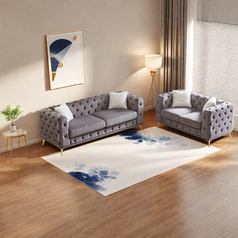 Ensemble de canapés modernes, canapé de compression en velours gris avec cadre en bois pour la maison