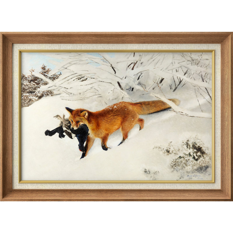 Renard roux avec proie dans une scène enneigée, art de chambre, impression sur toile, H 26 po x l 36 po