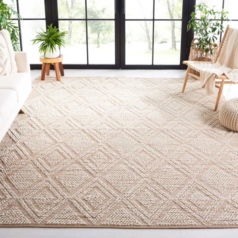 Natura Jute/Wool/Cotton Hand Woven Geometric Rug in Beige/White, Rectangle 5' x 8'