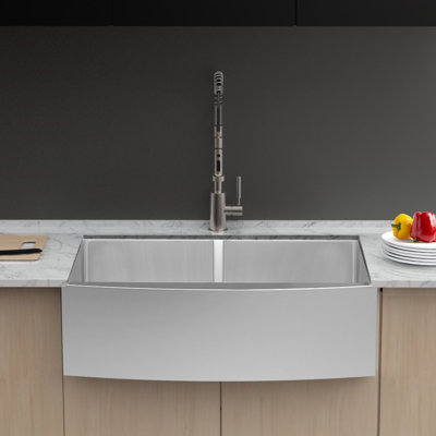 SOUEEUM 20.75'' W Double Bowl Stainless Steel Farmhouse Kitchen Sink