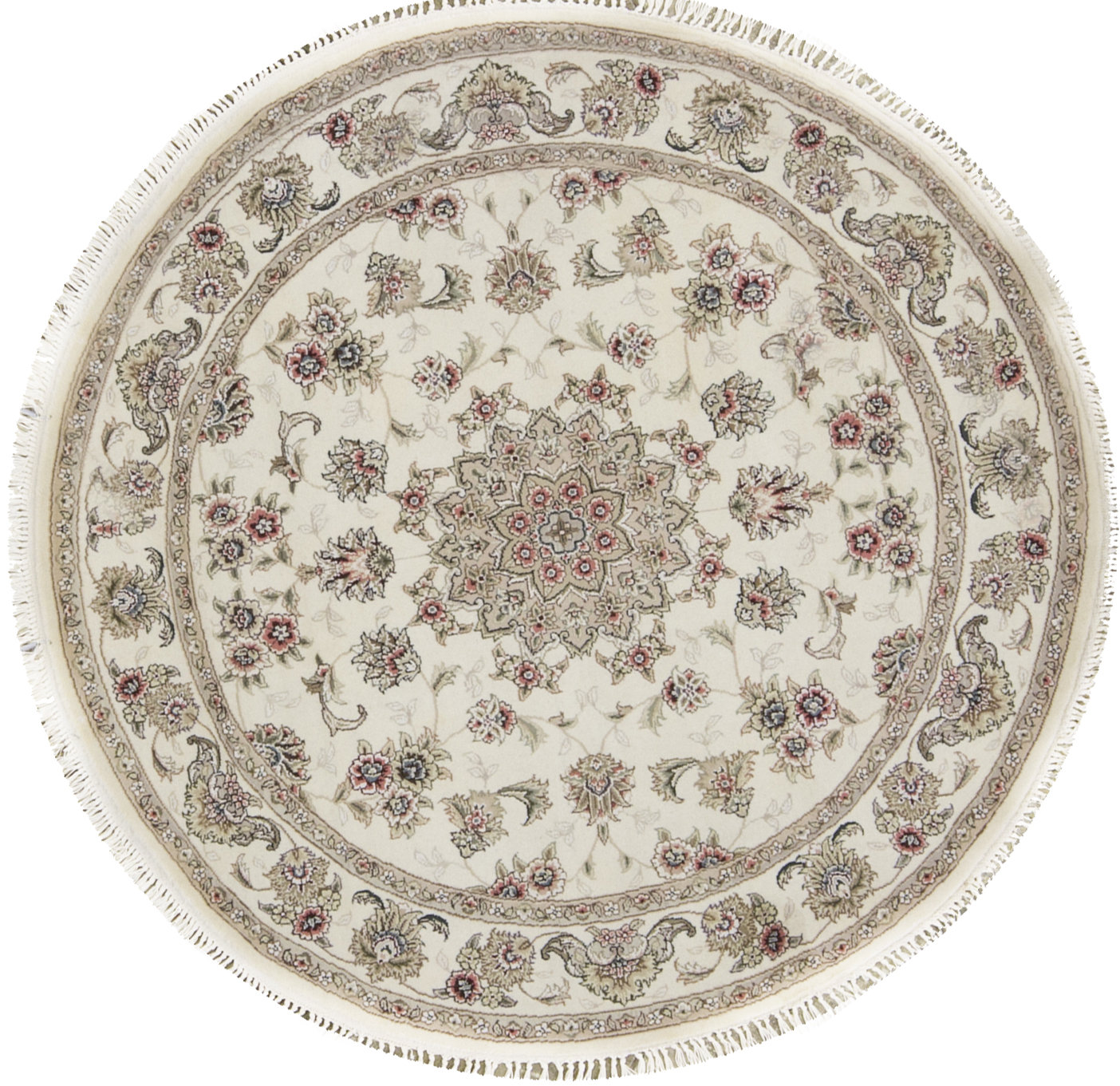 Ringlocka Rug Bokara Rug Co., Inc. Hand-Knotted High-Quality Ivory and Black Round ...