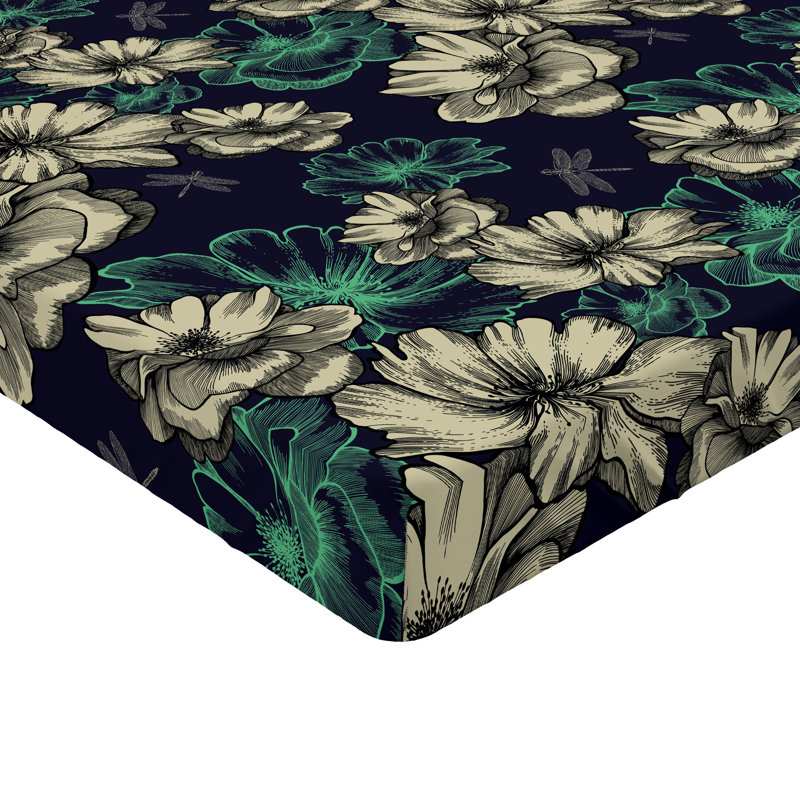 Drap-housse Ambesonne, paquet de 2, Drap-housse très grand californien, Vert menthe / floral bleu foncé