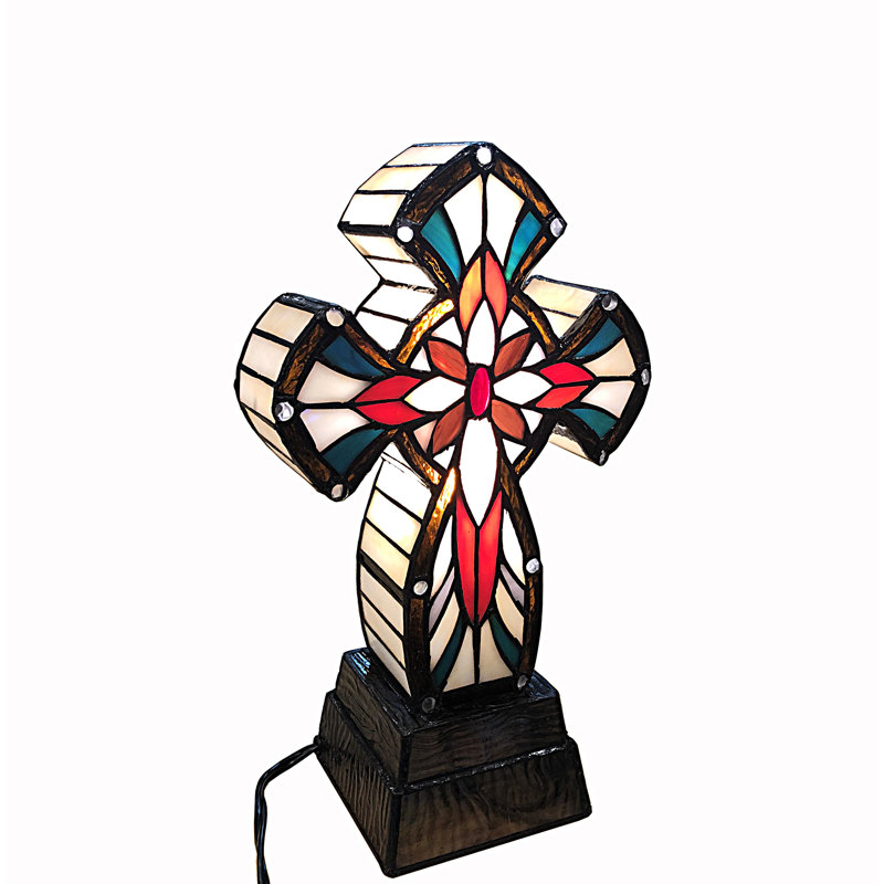 Tiffany Lighted Cross Tabletop Cross Stainless Glass Desktop Christian Gifts/Lamps 7.5 x 14.2 x 5"