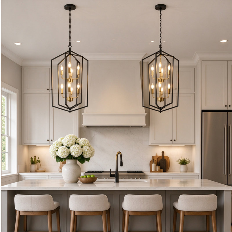 Aissa 8-Light Dimmable Modern Stairway Geometric Cage Chandelier