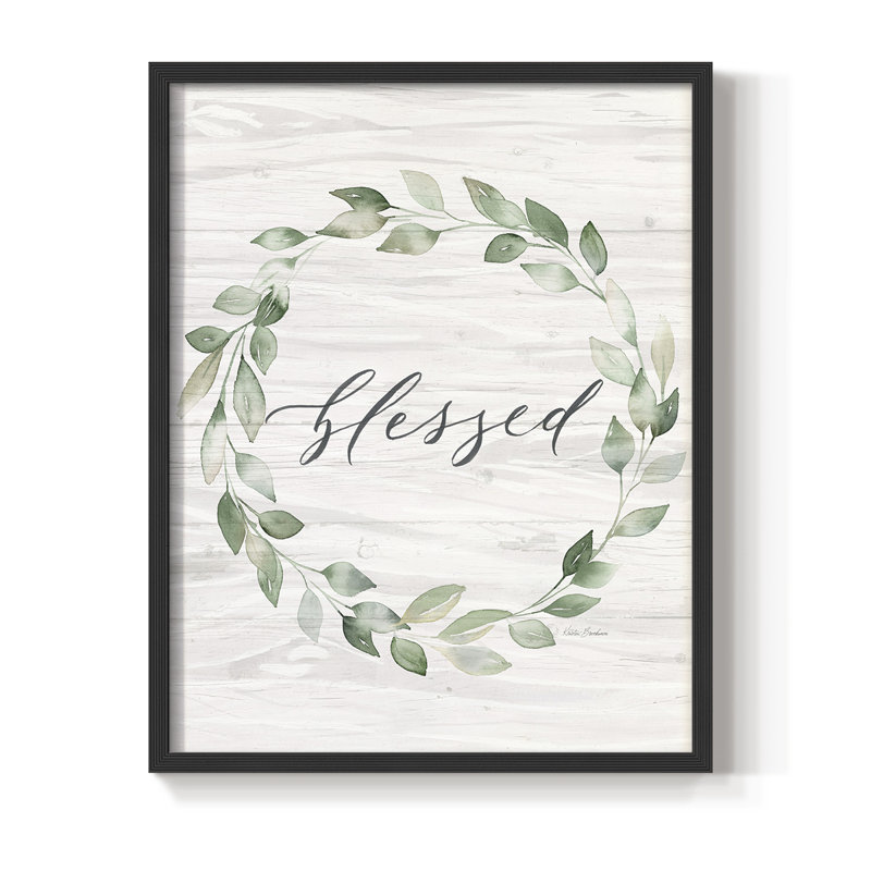 Blessed Wreath Framed Print - Solid Wood, Black, 15" H x 12" W