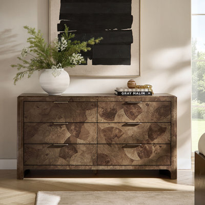 Amandine Heirloom Modern 6-Drawer Burl Wood Dresser with Removable Jewelry Tray