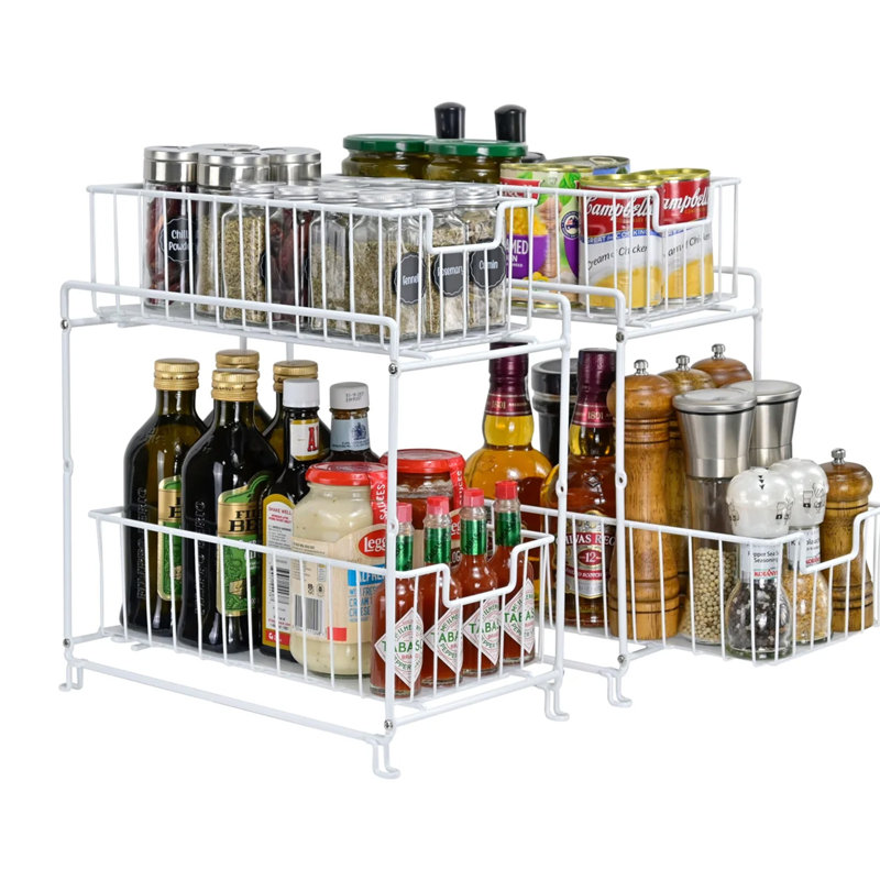 Tiroir coulissant empilable sous le lavabo à 2 niveaux pour garde-manger, cuisine, paquet de 2, Blanc