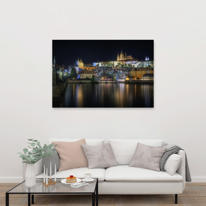 Prague Castle Night Lights Gothic Abstract Contemporary Architecture City Wall Art Print 1 Piece Wrapped Canvas Wall Art