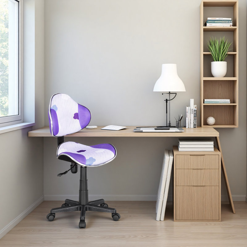 Aldous 360° Swivel Writing Office Task Chair with Mesh Back and Adjustable Height, Purple Flower