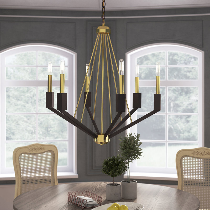 Avangaline 6 - Light Steel Dimmable Chandelier, Satin Brass/Bronze